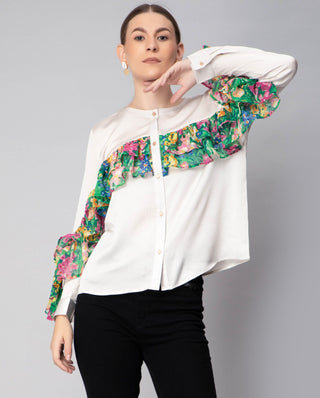 Floral Print Ruffles Blouse