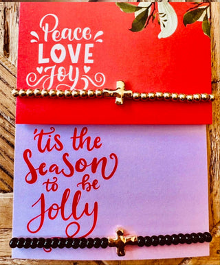 Beaded Stretch Bracelets with a Cross (Pack of 10)-W RTS