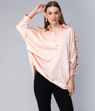 Draped Pearl Tassel Blouse