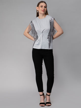 Twist Front Fringe Top