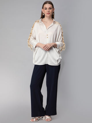 Draped Pearl Tassel Blouse