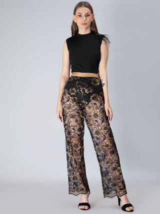 French gold Jaquard lace Pants