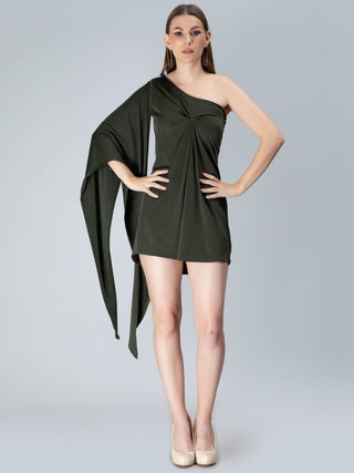 One Shoulder Draped Mini Dress