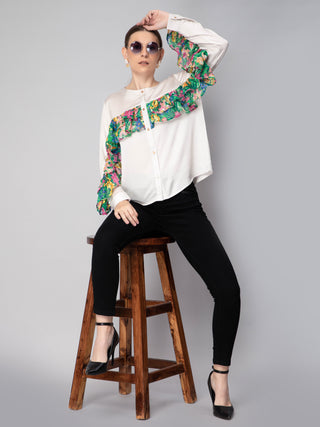 Floral Print Ruffles Blouse