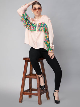 Floral Print Ruffles Shirt-W