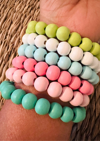 Assorted Pastel Wooden Bracelets(Set of 6)-W