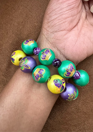 Mardi Gras Crown Mix Style Wooden Bead Bracelet-W