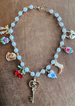 Mix Charm Pearl Necklace with Heart Lock