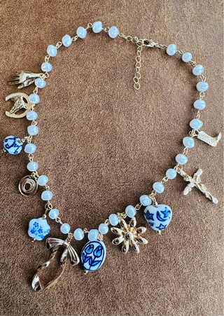 Blue ceramic charm necklace (RTS)-W