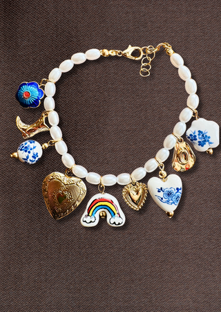 Ceramic Charm Necklace & Bracelet Set(Blue)