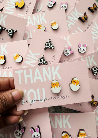 Easter/Spring Animal Wood Studs Mix Style with Thank You Card-W