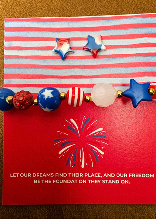 Patriotic Star Stud & Beaded Bracelet with Card (RTS)-W