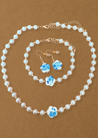 Pearl & Ceramic Charm Necklace Set (4-Piece)-W