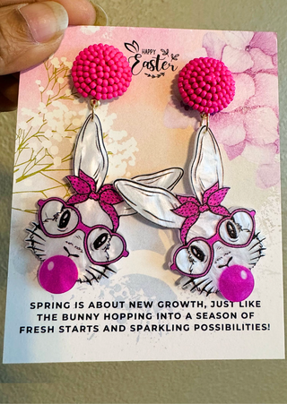 Acrylic Bubble Gum Bunny Drop Earring-W