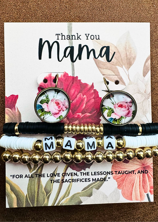 MAMA Rose Stud & Stack Bracelet Set (Black)