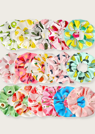 Assorted Fruity Print Scrunchies (16 Pieces Set)-W