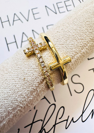 PREORDER-18K Gold Plated Adjustable Cross Ring(TAT 13-15 Days)-W