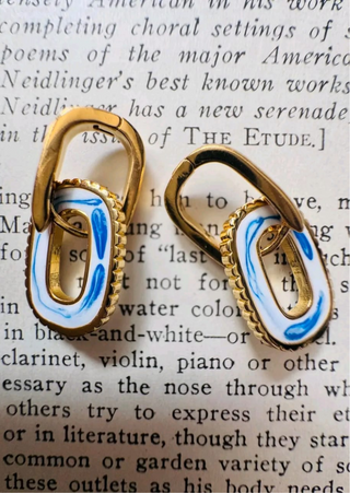 Chain Link Removable Enamel Inlay  Hoop Earring-W