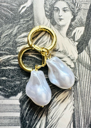 Gold Hoop With Mother Of Pearl Drop-W