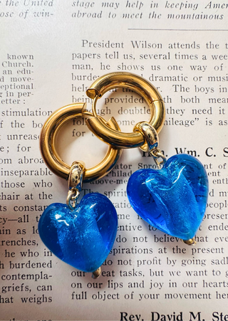 Gold Plated Blue Removable Heart Hoop Earring-W