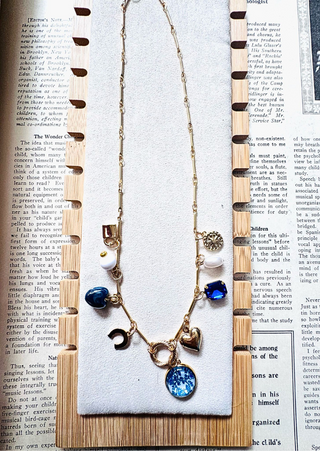 PREORDER- Blue Floral Oiled Look Charm Necklace (TAT-13-15 Days)-W