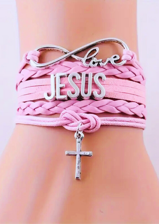 Pre order- Pink Leather Cross Charm Bracelet-W TAT 13-15 Days