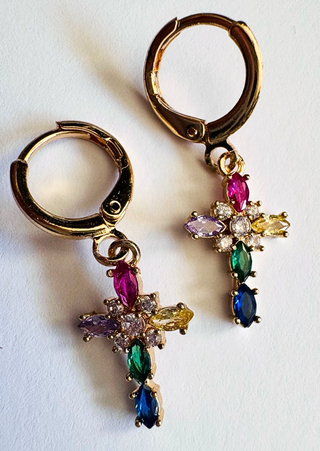 Multi-Colored Cross Hoop Earring (RTS)-W