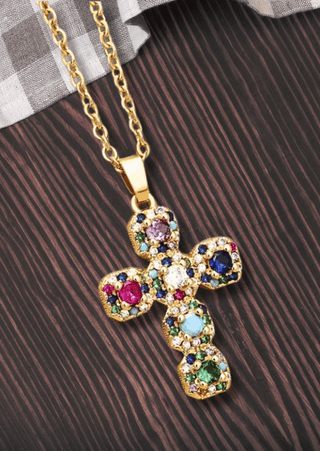 Colorful Cross Zircon Pendent-W