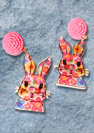 Floral Bunnies Drop Earrings-W