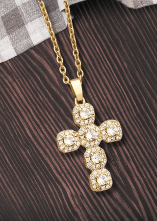 Golden Cross Zircon Necklace-W