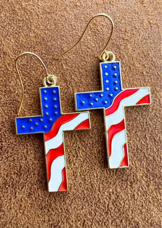 Patriotic Cross Earrings (RTS)-W