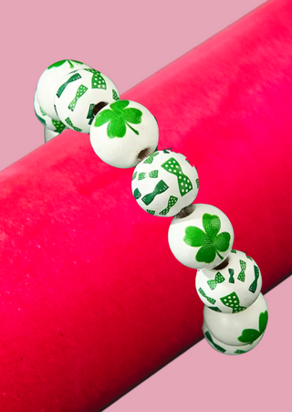 St. Patrick's Wooden Clover Stretch Bracelet-W