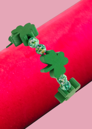 St. Patrick’s Lucky Shamrock Wooden Bracelet-W