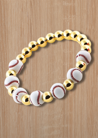 Stretchy Baseball Bead Bracelet-W