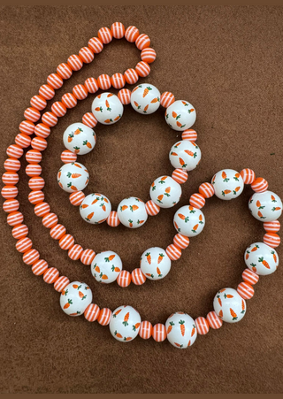 Easter Wooden Carrot Print Set(Necklace & Bracelet) -W