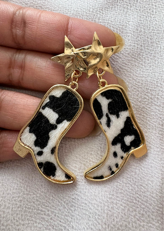 14K Gold-Plated Cow Print Boot Drop Earring