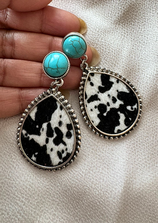 Western Cow Pattern Drop Earring-W