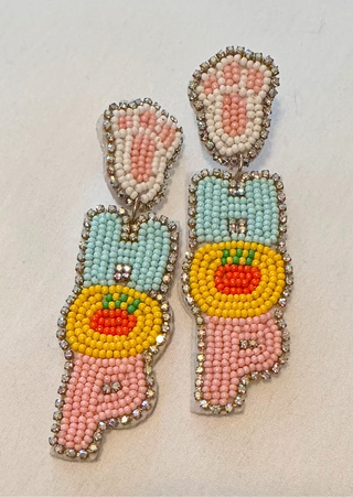 Easter Bunny Hand Embroidered Drop Earrings