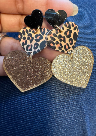 Animal Print String Of Heart Earring-W