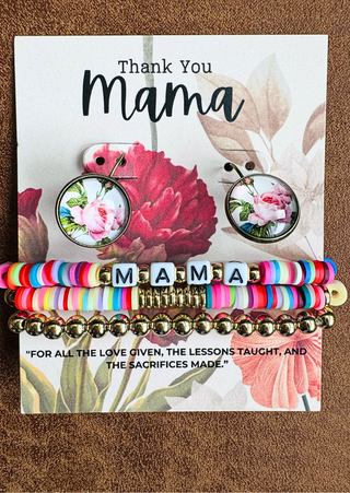 PRE ORDER MAMA Rose Stud & Stack Bracelet Set Pink (MOQ-3)-W TAT 13-15 days