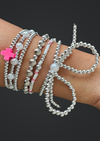 Bow Stack Of 6 With Cross Bracelet(Silver)RTS-W