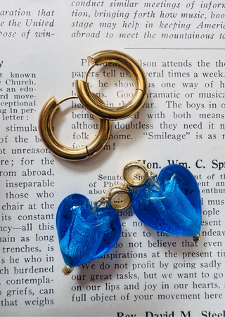 Gold Plated Blue Removable Heart Hoop Earring-W