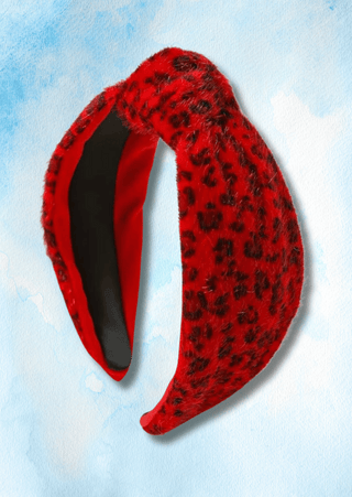 Leopard Print Velvet Headband (Red)-W