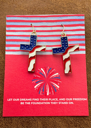 Patriotic Cross Earrings (RTS)-W