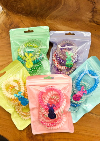 Set of 5 packs, each containing 6 pastel telephone wire scrunchies-W