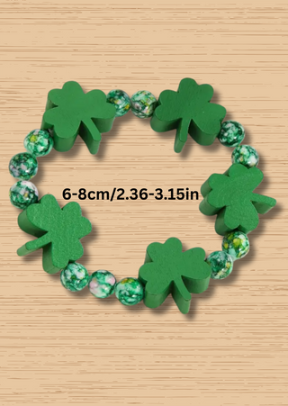 St. Patrick’s Lucky Shamrock Wooden Bracelet-W