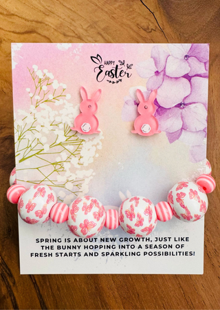 Easter Bunny Stud with Butterfly printed wooden Bracelet Set-W