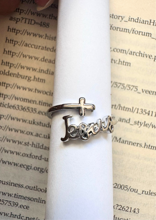 PREORDER-Silver Cross and Jesus Adjustable Ring-W