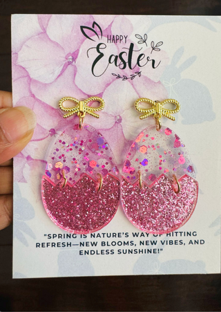 Easter Bow Pink Glitter Egg Drop Earring