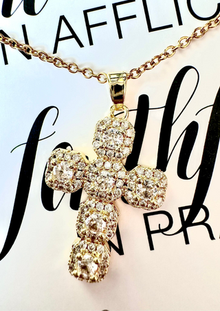 Golden Cross Zircon Necklace-W